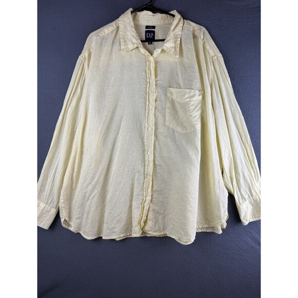 Gap Womens Yellow Linen Button Long Sleeve Top Size XXL Coastal Breathable Beach - Picture 1 of 6